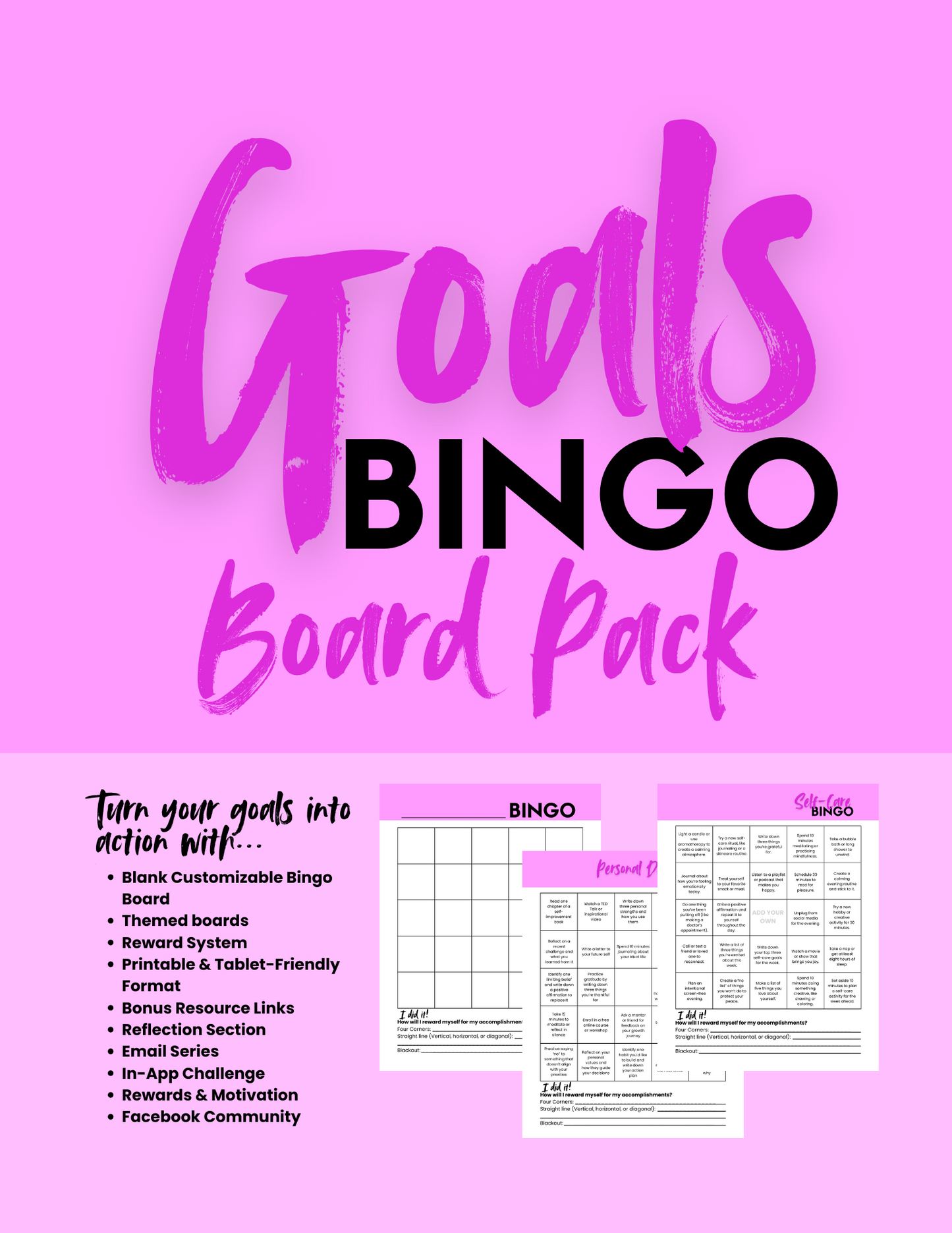 Goals Bingo Board Pack | Turn your goals into action