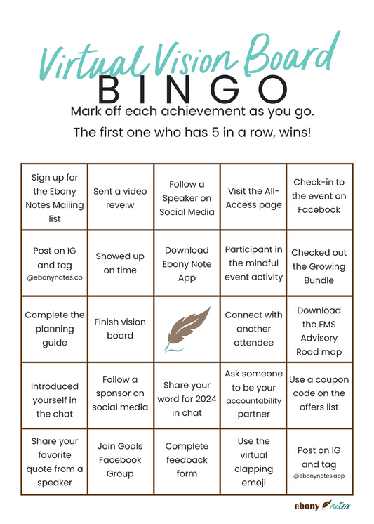 Virtual Vision Board Bingo Card