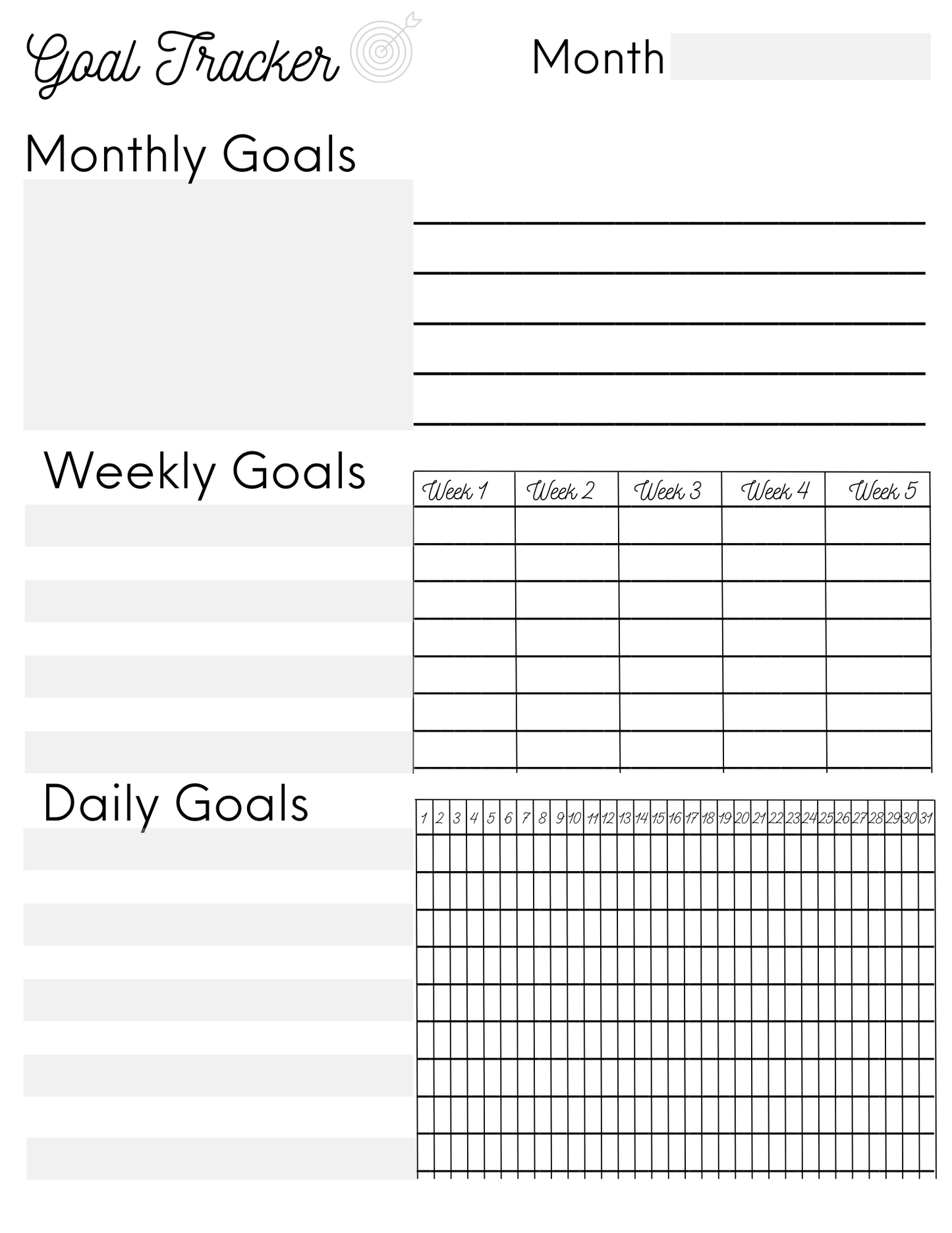 Goal Tracking Printable