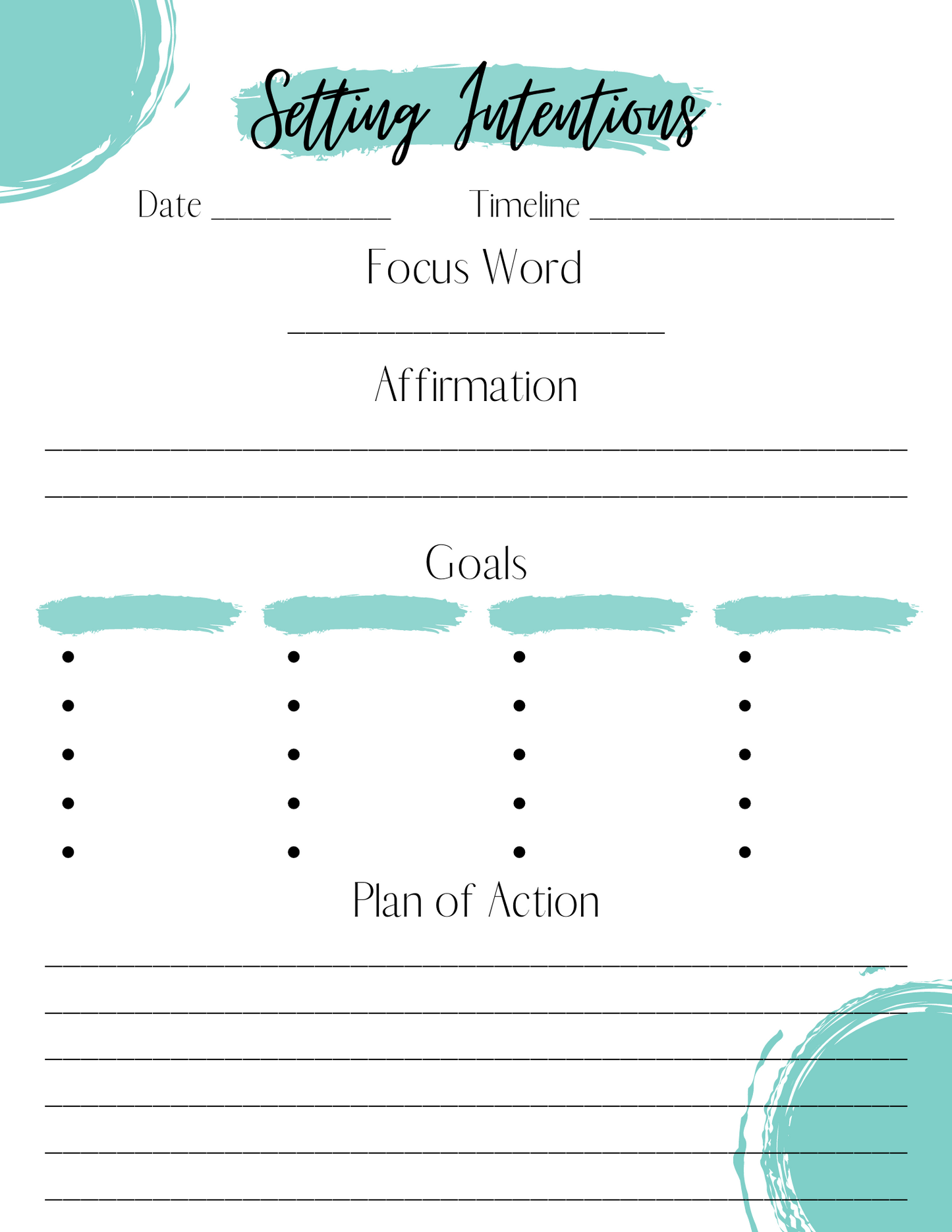 Setting Intentions Goal Setting Printable