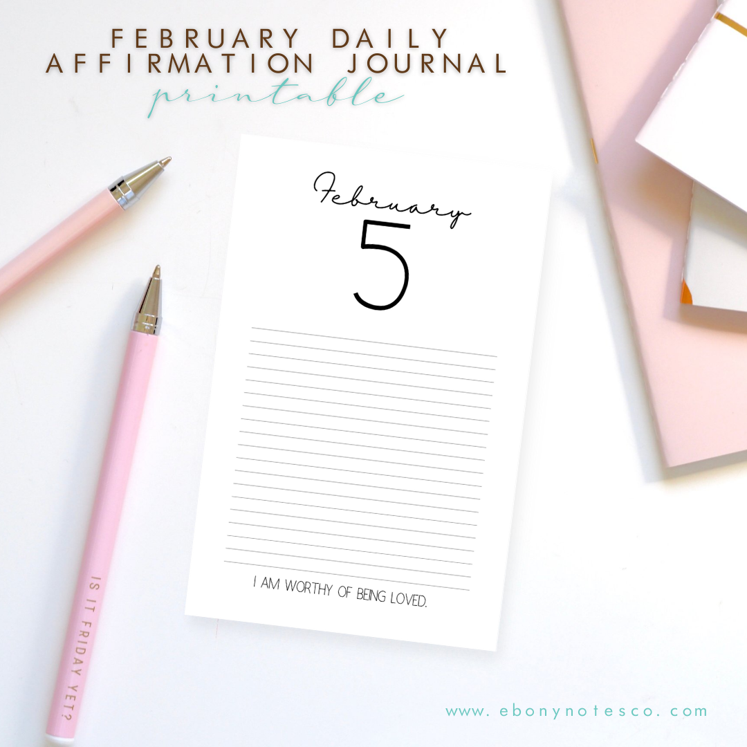February Daily Self Love Affirmations Journal Pages Printable