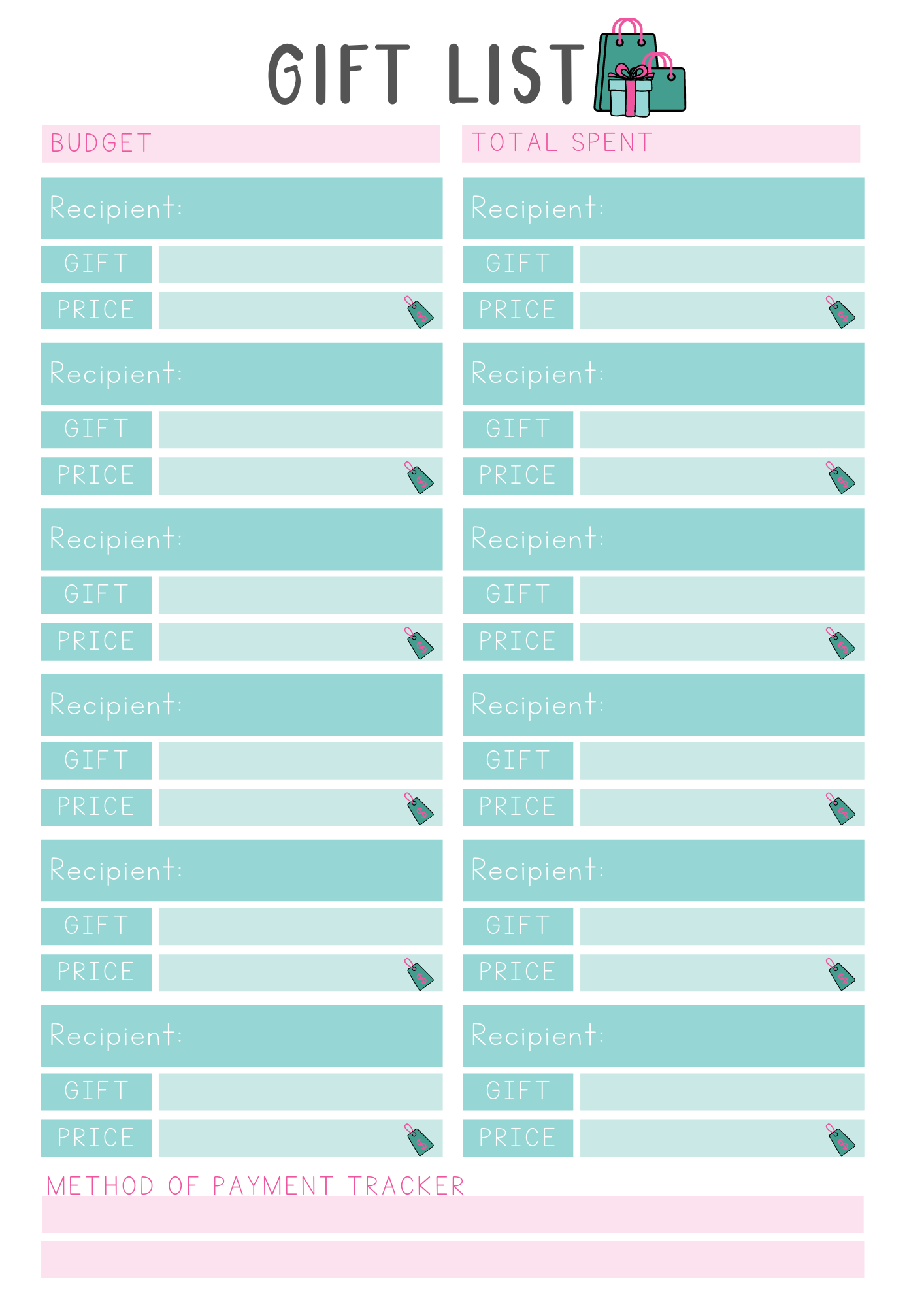 Gift List Planner Printable