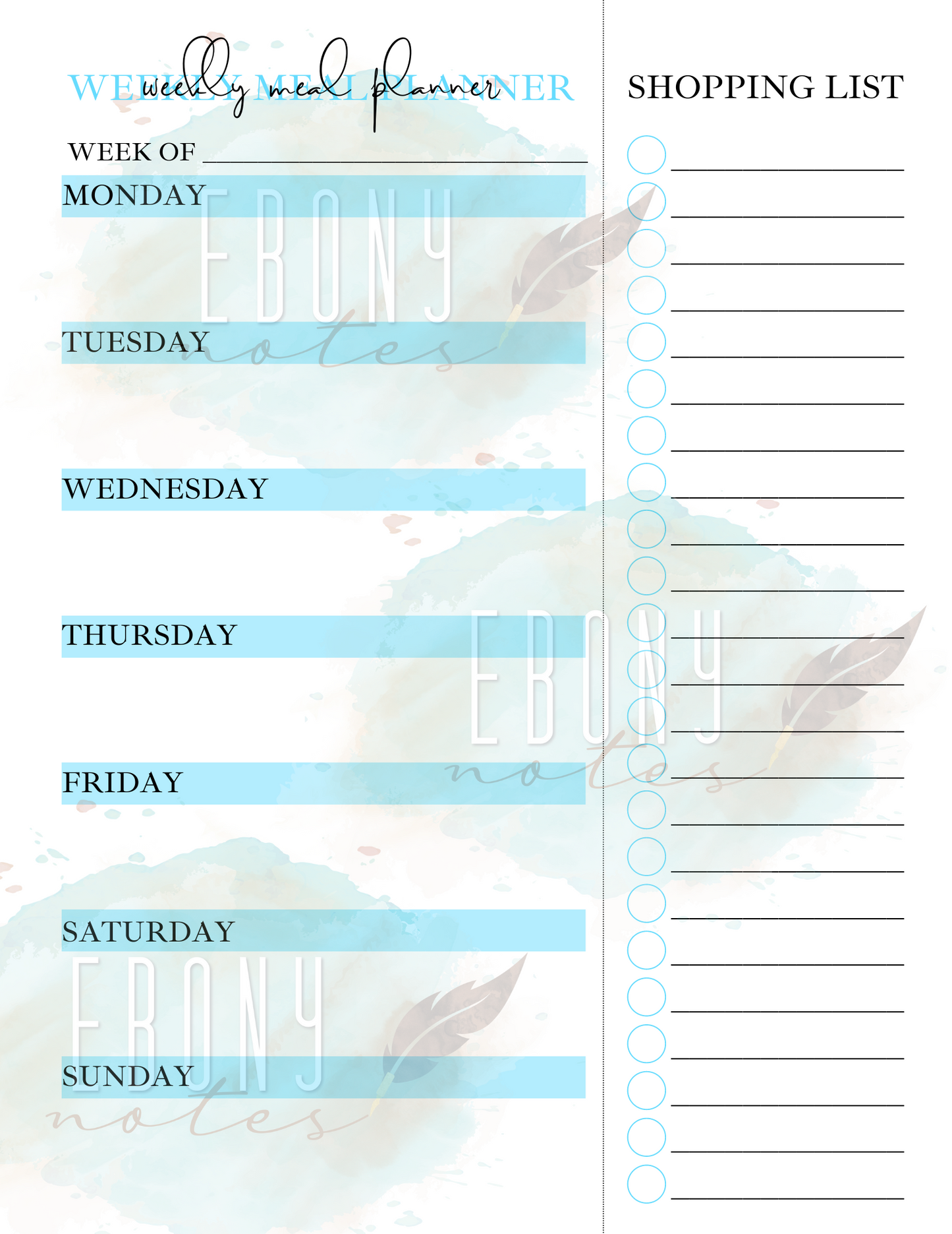 Weekly Meal Planner Printable