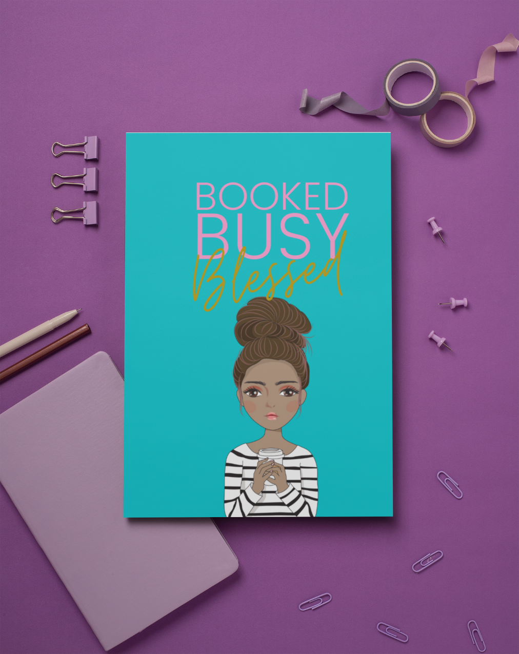 Booked Busy Blessed Bun Girl Lined Journal
