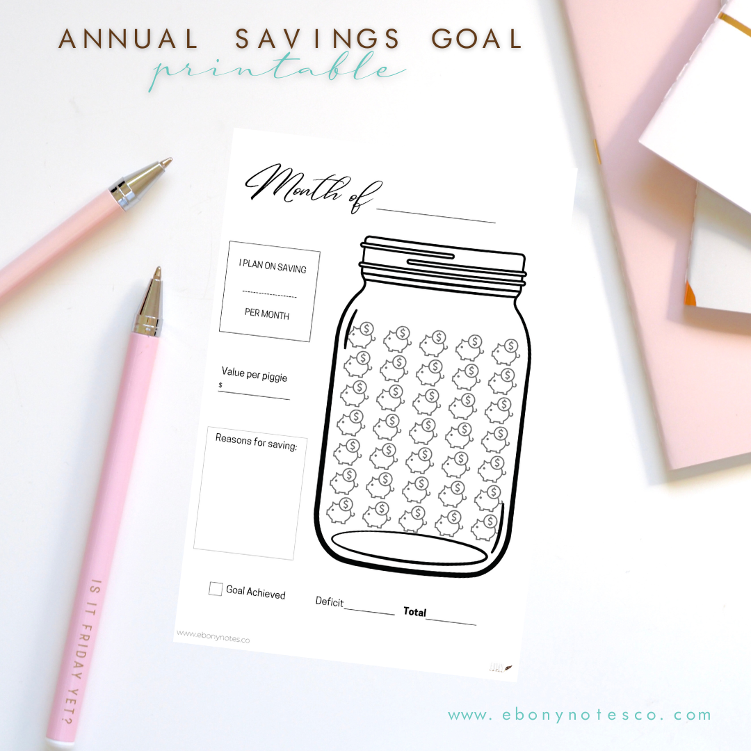 Annual Savings Goal Printable | A guide to Financial Freedom