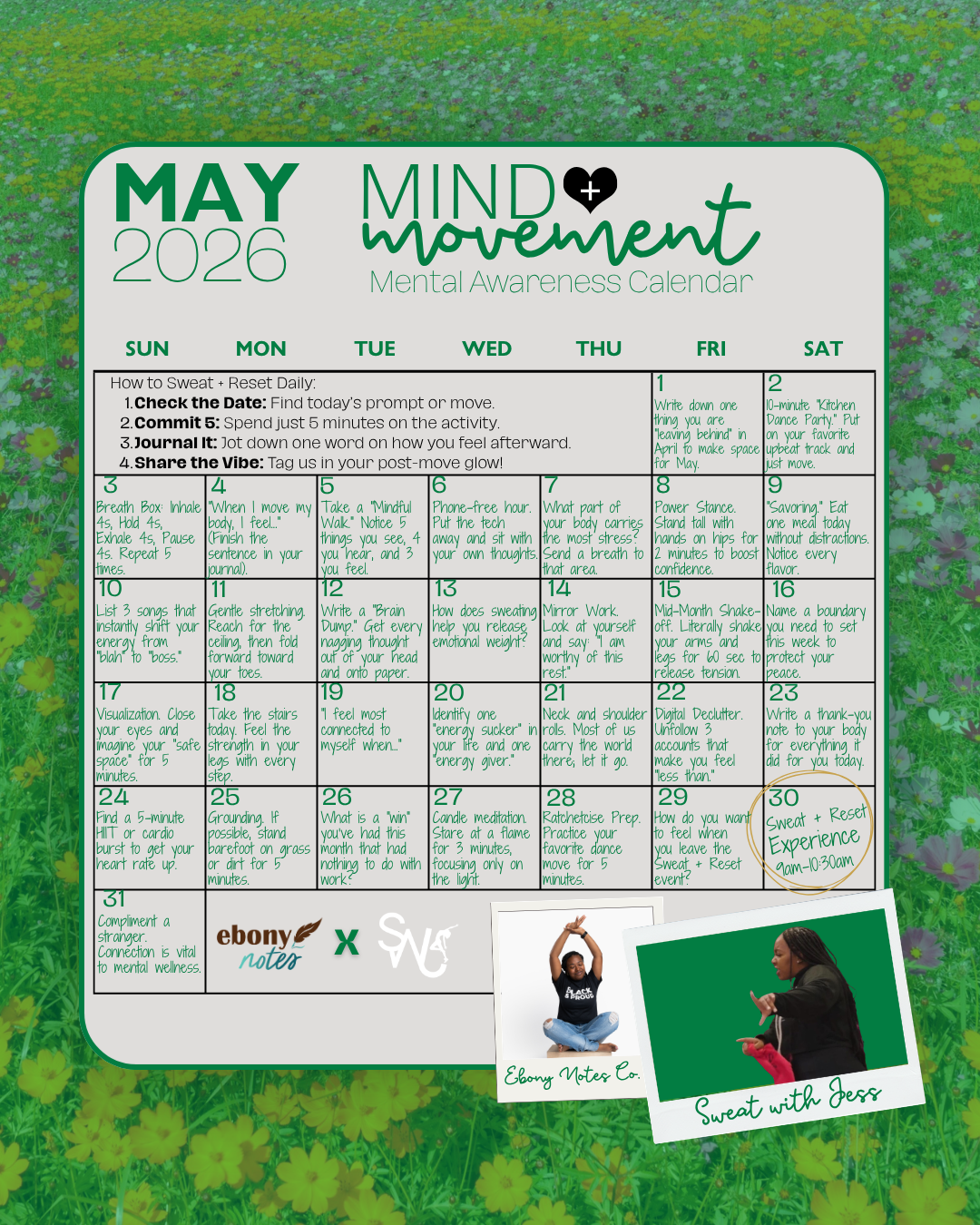 Mind + Movement Calendar Wellness Guide | Ebony Notes Co. + Sweat with Jess Collaboration