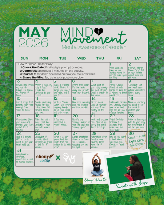 Mind + Movement Calendar Wellness Guide | Ebony Notes Co. + Sweat with Jess Collaboration