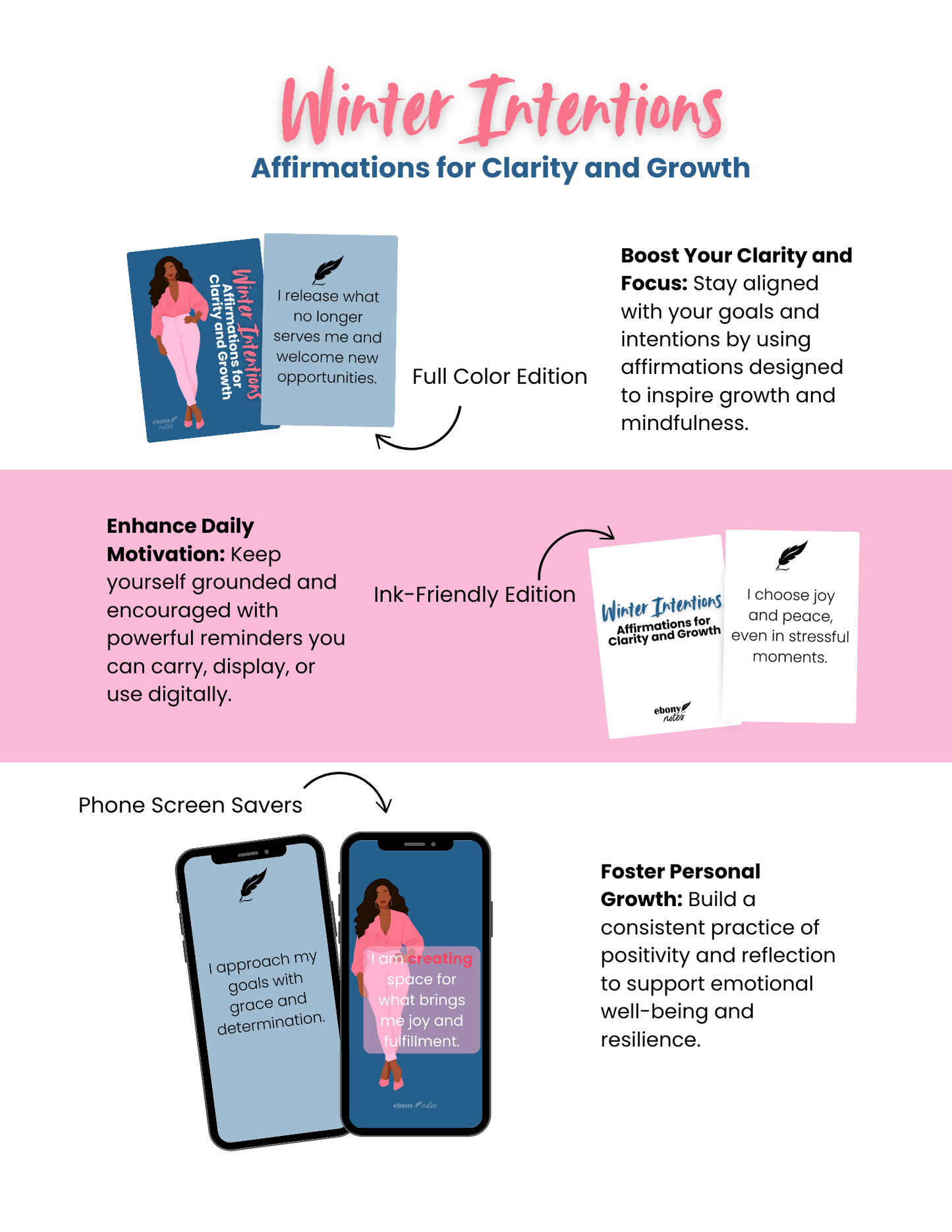 Affirmations for Clarity and Growth Card Deck Printable | Winter Intentions