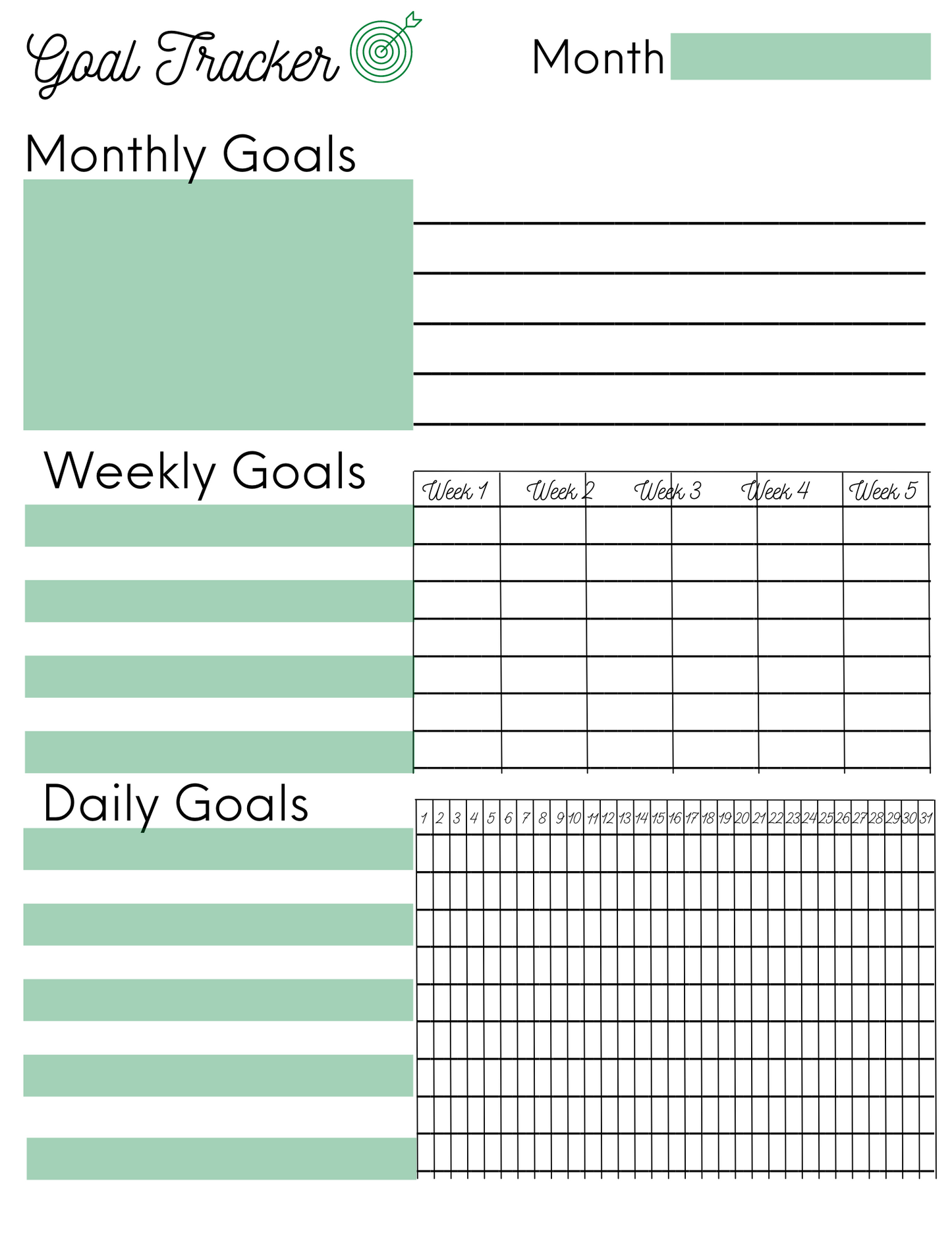 Goal Tracking Printable